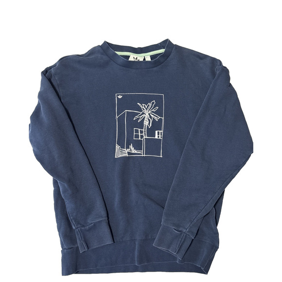 Adidas Summer Club Blue Graphic Pull Over Sweatshirt Men's Sm Athleisure Active - Picture 1 of 9